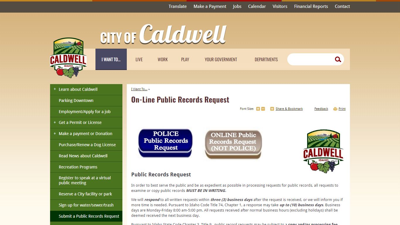 On-Line Public Records Request | Caldwell, ID